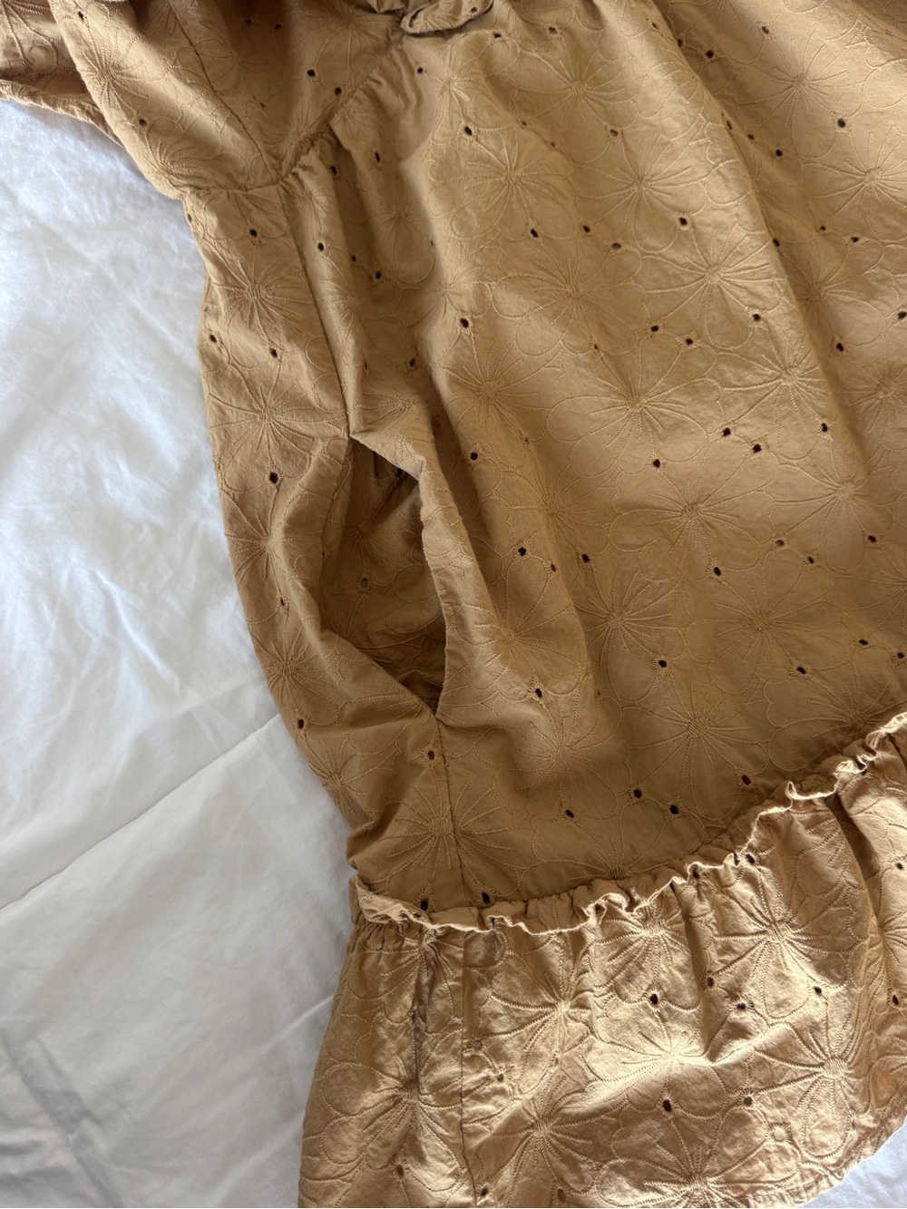 Lost + Wander Desert Flower Mini Dress Tan Eyelet Cotton Size S Ruffle - Picture 7 of 12